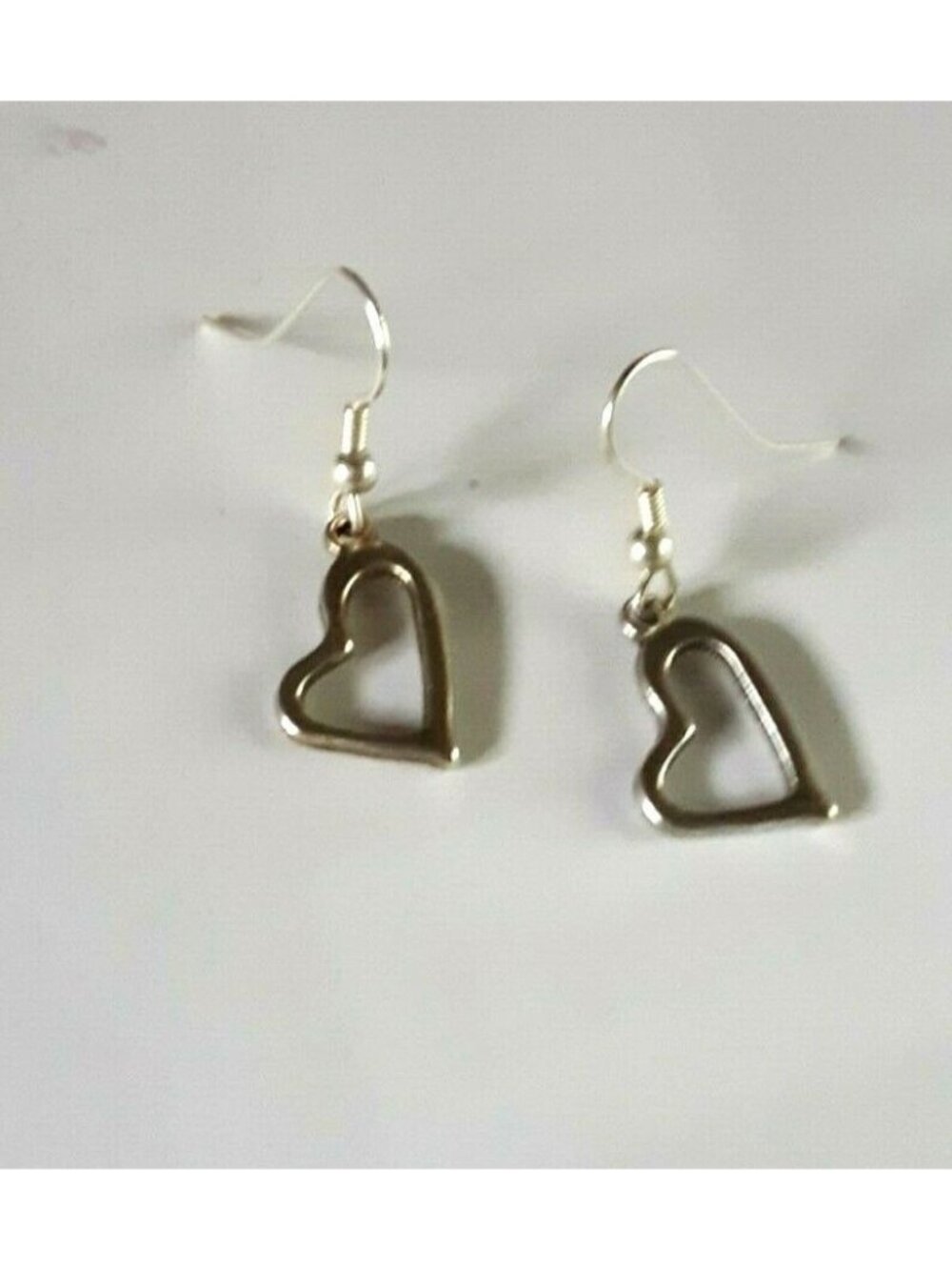 Floating Open Heart Silver Metal Earrings hook